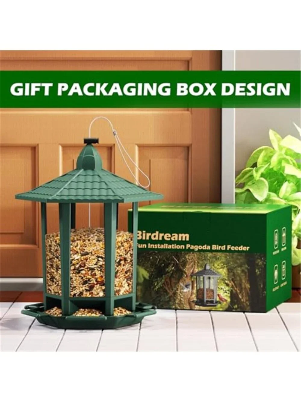 New 2 Pack Bird Feeders for Outdoor Hanging, Retro Pagoda Design Fun